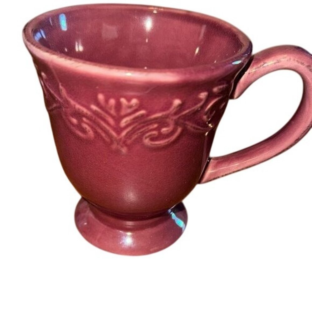 Stoneware Mug 4.5" Tall Elegant Embossed Design Purple Made In China